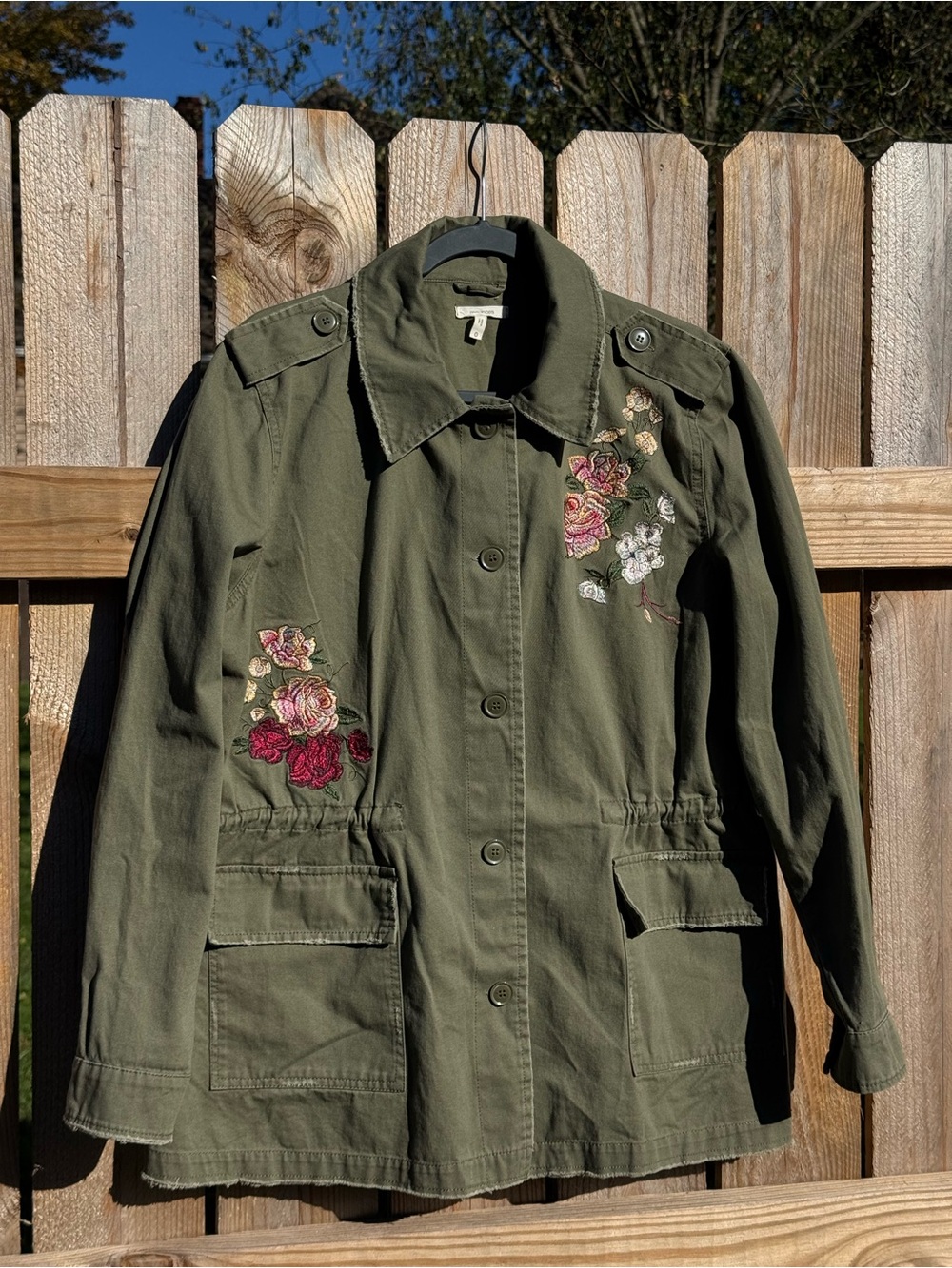 Maurices Embroidered Utility Jacket Women’s Plus Size 0 XL 14/16 Flora Green